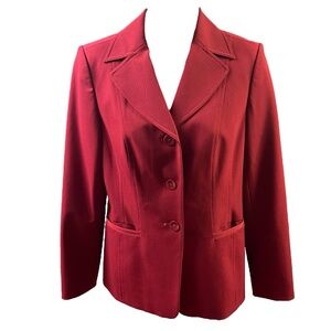 Caslon Blazer Size 4 Red Three Button Notched Lapel Tailored‎ Professional Chic